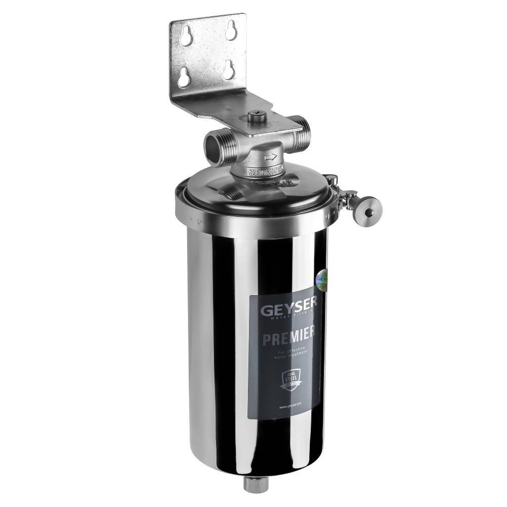 Корпус фильтра Гейзер премьер 10SL 3/4 нерж. сталь для хол. и горячей воды со сливом 3/4