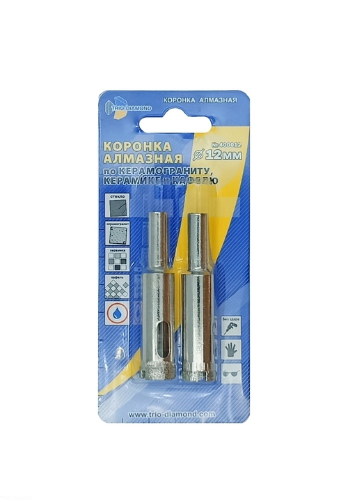 Коронка алмазная по керамике и кафелю 12мм (2шт) 400012