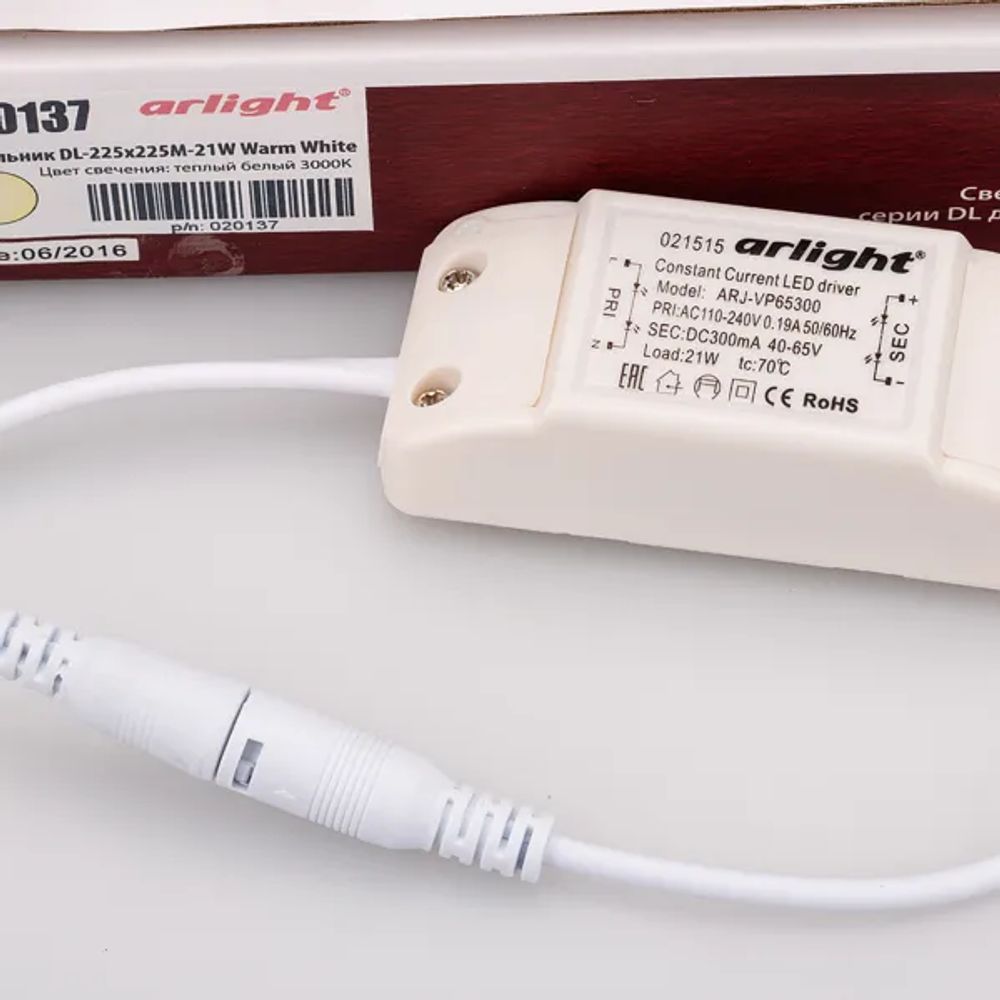 Светильник DL-225x225M-21W Warm White (Arlight, IP40 Металл, 3 года) 020137