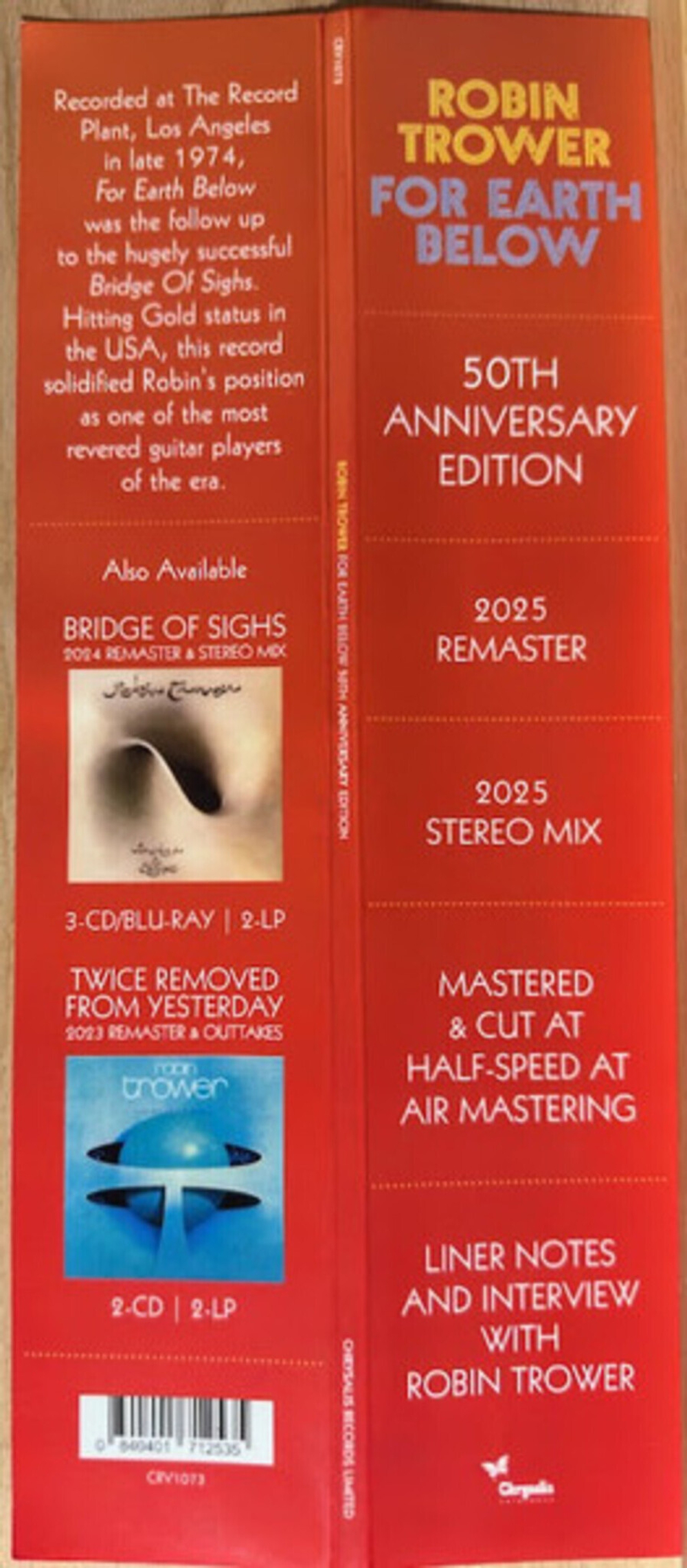 Robin Trower / For Earth Below (50th Anniversary Edition)(2LP)