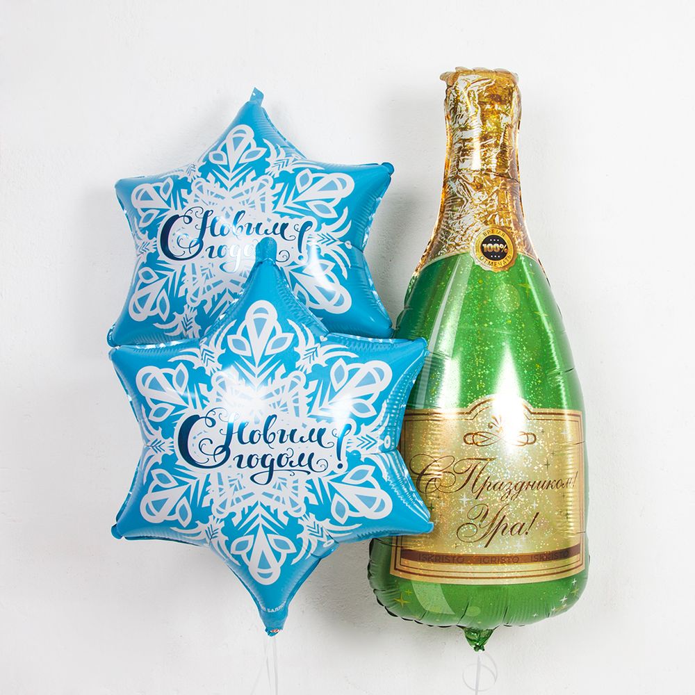 Шар (19"/48 см) Фигура, Снежинка, С Новым Годом!, Голубой, 1 шт. в упак.