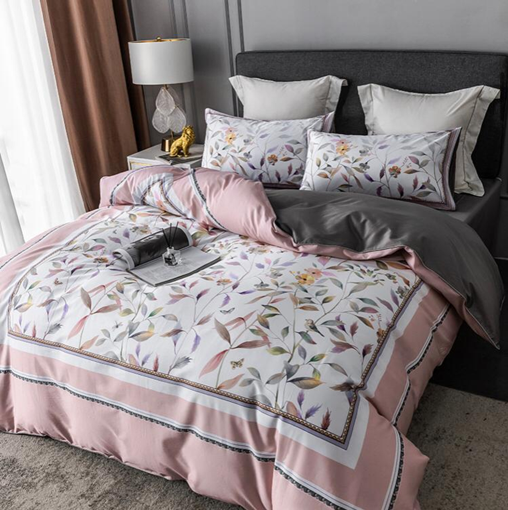 Постельное белье ЕВРО (двуспалка) Египетский Хлопок Розовый лепестки