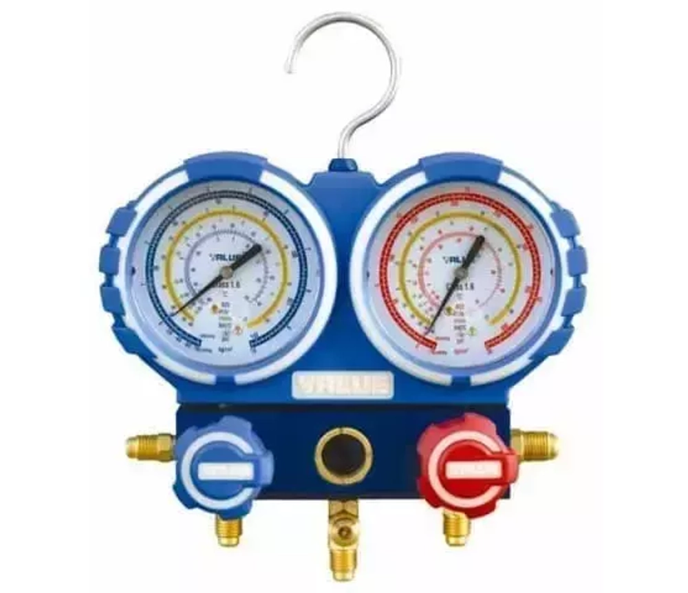 Манометрический коллектор Value VMG-2-R410A-B-03 (R22, R134a, R410a, R407C; 2-х вентильный; без шлангов; манометры 68 мм; упак. блистер)