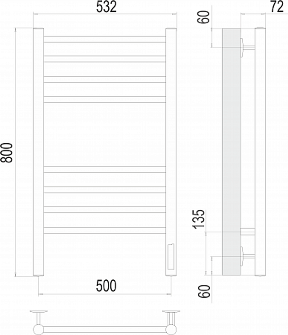 Полотенцесушитель Terminus Аврора П8 500х800 электро КС 9005 матовый ( new встроен диммер)