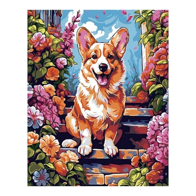Картина по номерам 40*50см "Корги в цветах" (Lori)