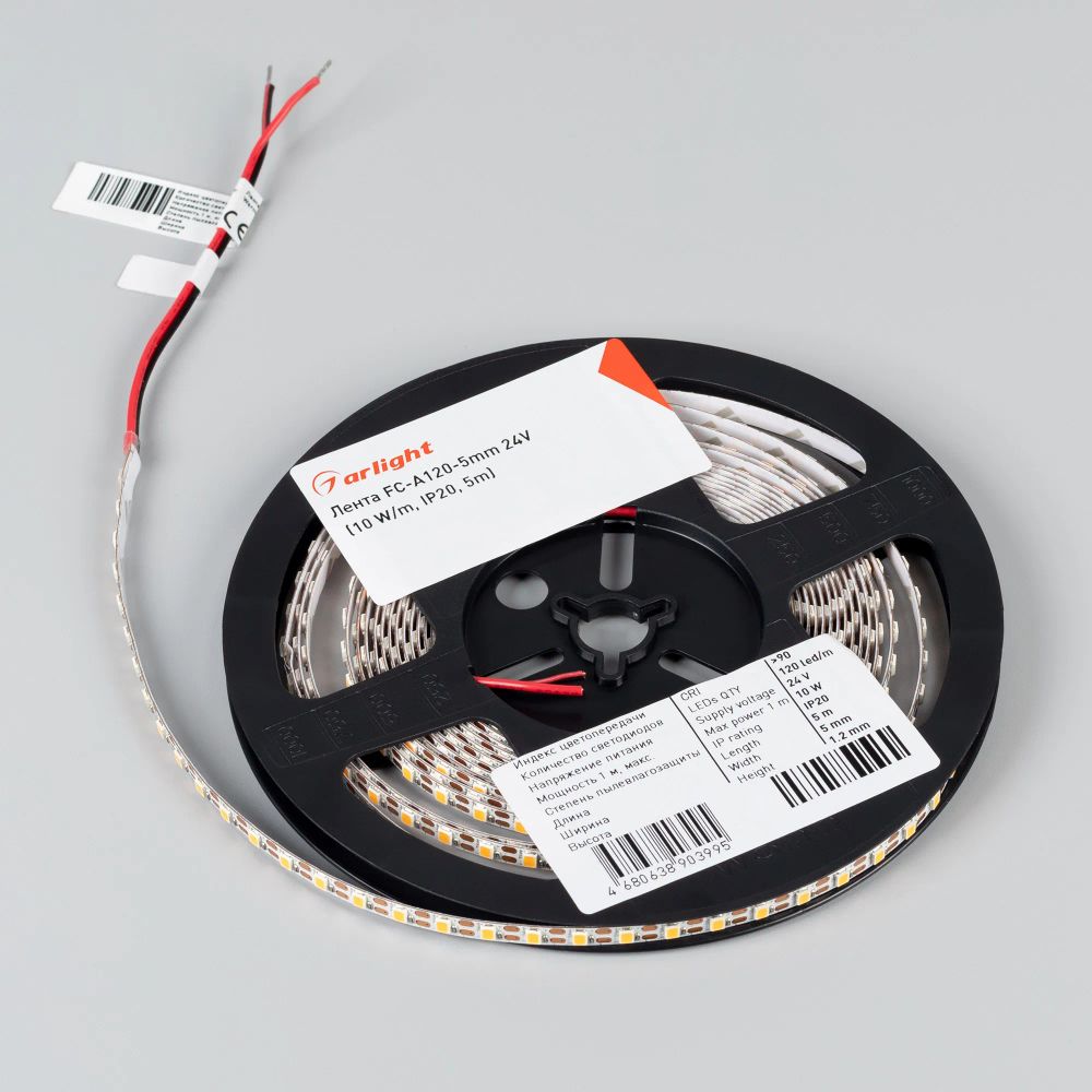 Светодиодная лента FC-A120-5mm 24V Warm3000-CX1 (10 W/m, IP20, 5m) (Arlight, резка 1 светодиод) 052781