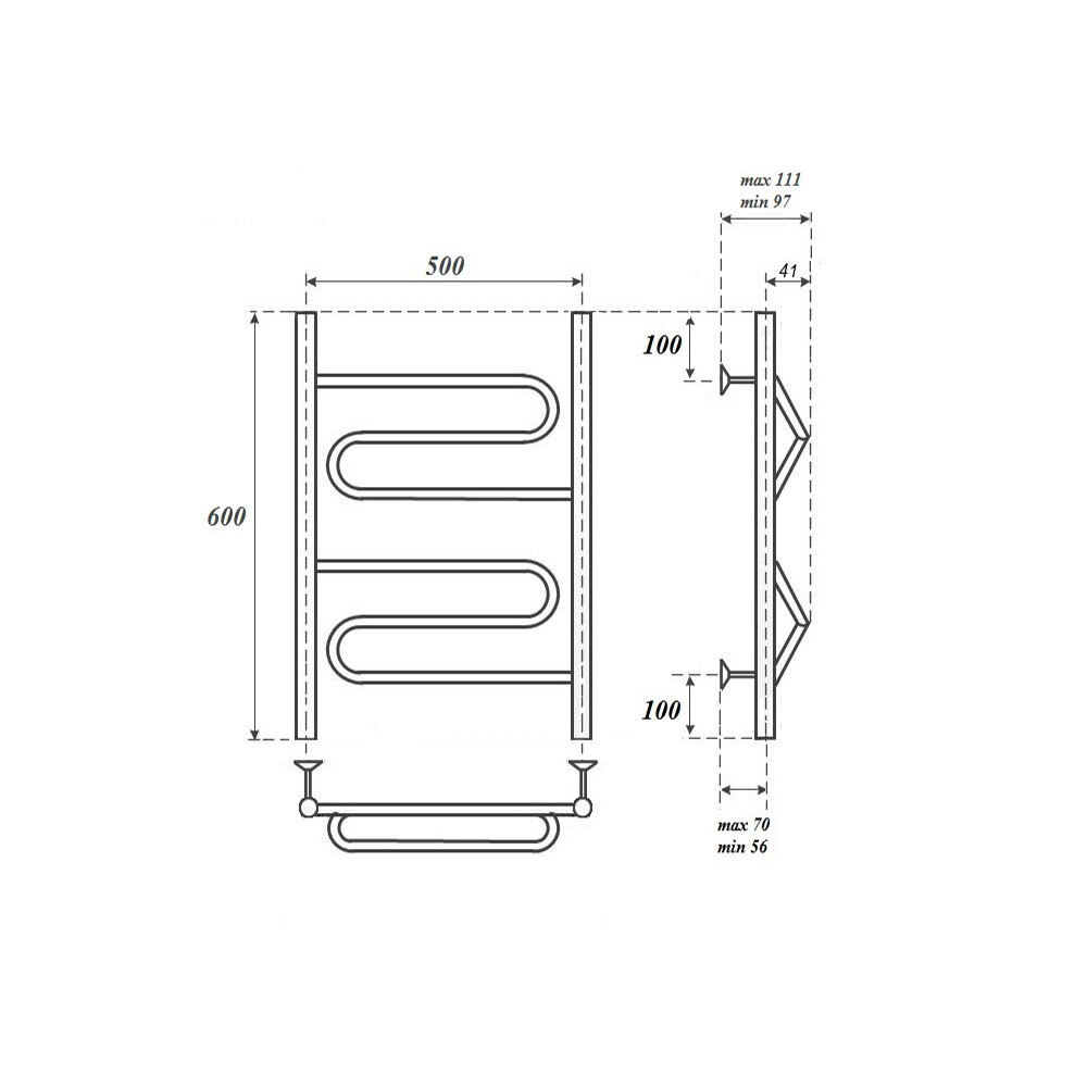 Полотенцесушитель водяной Point Юпитер PN01156 П2 500x600, хром