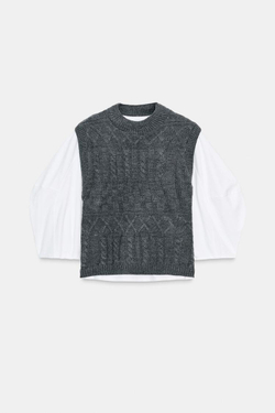 ZARA ФУТБОЛКА С КОМБИНИРОВАННЫМ ЖИЛЕТОМ, АНТРАЦИТОВО-СЕРЫЙ