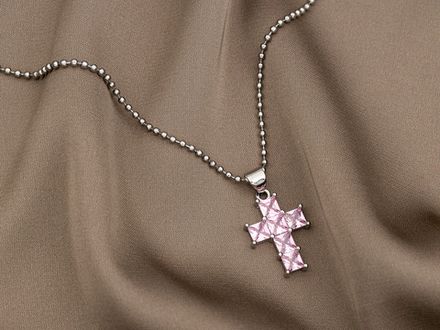 Подвеска Крестик с розовыми кристаллами, 20,4мм