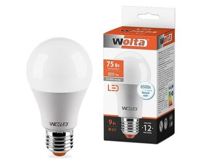 (3 шт.) Светодиодная лампочка Wolta лампа св/д ЛОН A60 E27 9W(800lm) 6500К 6K 120x60 25W60BL9E27