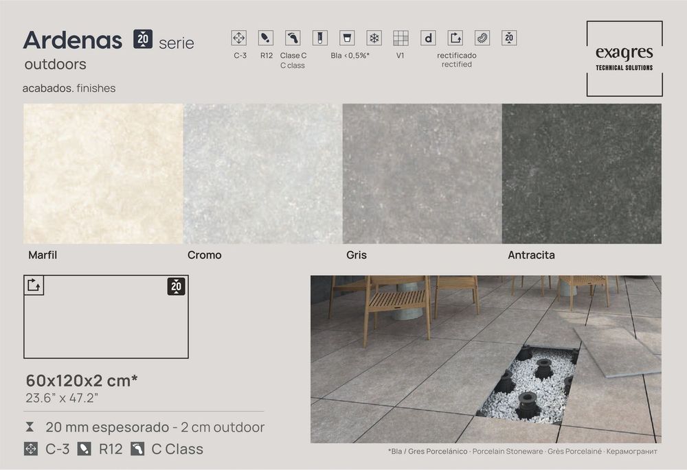 Terraslab, Ardenas Antracita Base C3/R12 Antislip 600х1200х20мм 1шт/уп - керамогранит уличный
