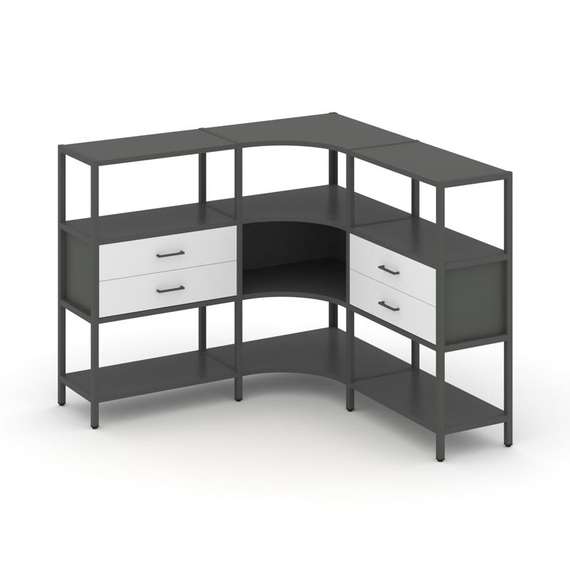 Shelf System Трехсекционный угловой стеллаж трехярусный с ящиками SN.STMU-331 Антрацит/Белый/Металл
