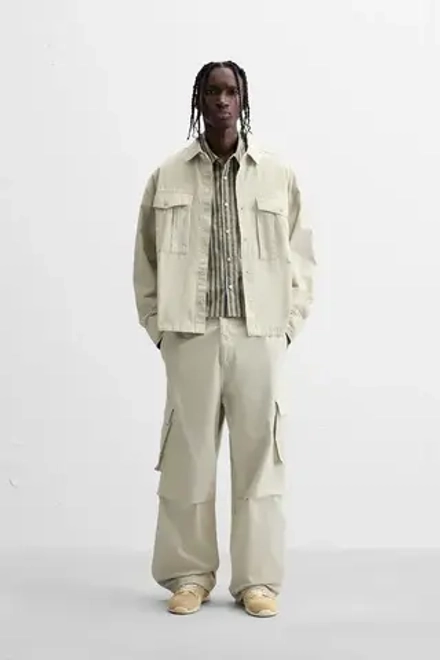 ZARA БРЮКИ КАРГО RELAXED FIT, КАМЕННО-СЕРЫЙ