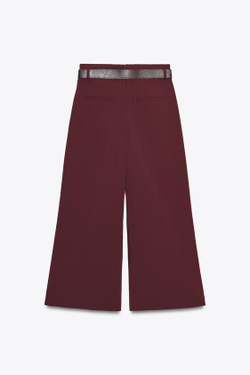 ZARA БРЮКИ С ЗАЩИПАМИ И РЕМНЕМ, БУРГУНДИ