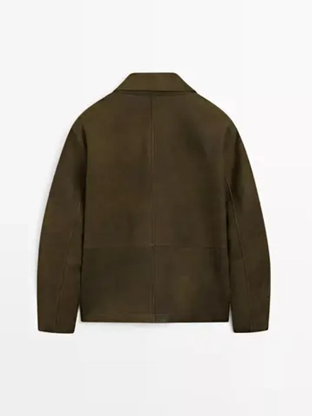 Massimo Dutti Куртка из 100% овечьей кожи с эффектом потертости, зеленый