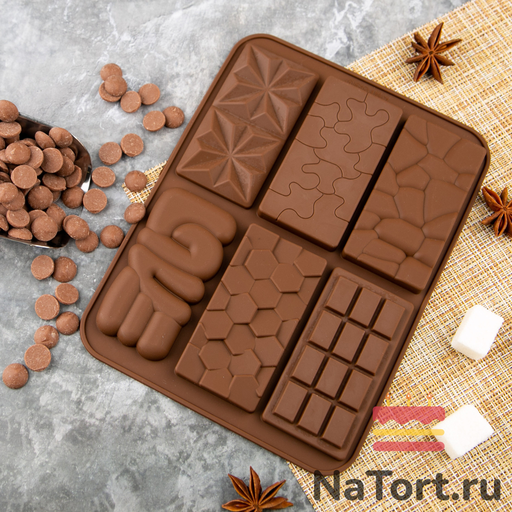 Форма силиконовая для шоколада «Плитка фактура 6 в 1»