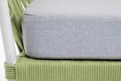 "Диего" кресло плетеное из роупа, каркас алюминий светло-серый (RAL7035) муар, роуп салатовый меланж круглый, ткань светло-серая