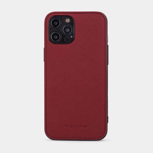 Чехол-накладка для iPhone 12 Pro Max из кожи теленка вишневого цвета