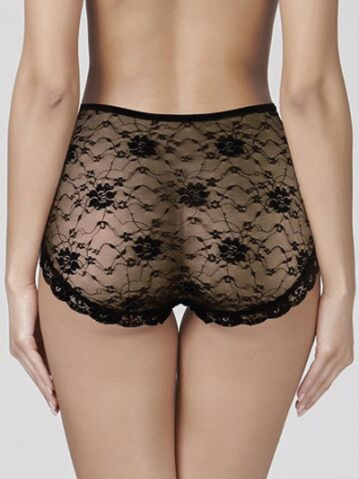 Высокие кружевные трусики-слипы (Размер: XXL) (Цвет: бежевый)