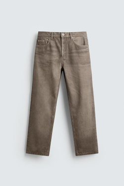 ZARA ДЖИНСЫ STRAIGHT FIT С ВЫТРАВЛЕННЫМ ПРИНТОМ, КОРИЧНЕВЫЙ