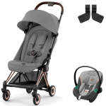 Коляска Cybex Coya Rosegold Frame Aton S2 i-Size Lava Grey Mirage Grey с дождевиком и бампером