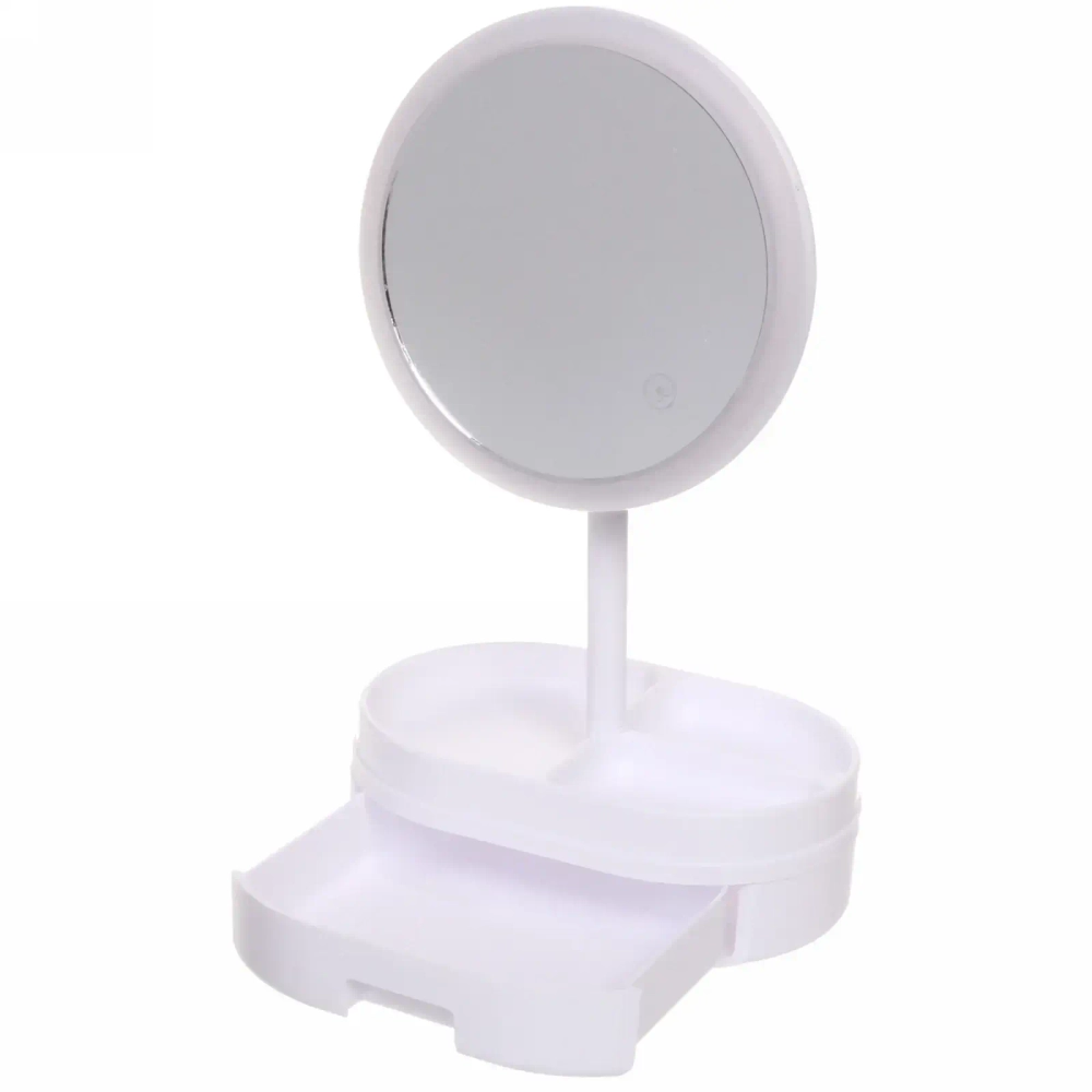 Зеркало настольное с подсветкой и органайзером «Beauty», цвет белый, USB, 35*18см