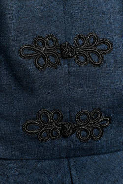 ZARA ТОП С БАСКОЙ И ЗАСТЕЖКАМИ ИЗ ЛЬНА, ИНДИГО