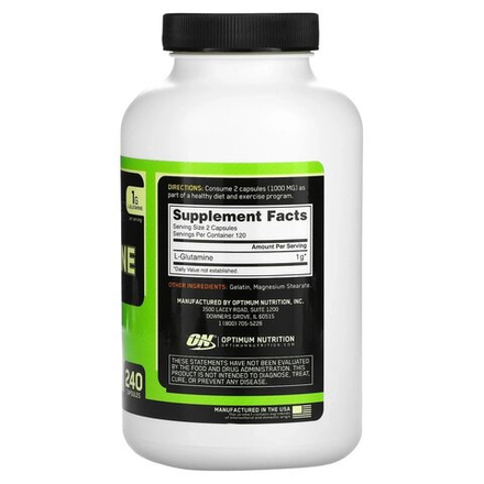 Optimum Nutrition, глутамин, 1000 мг, 240 капсул (500 мг в 1 капсуле)
