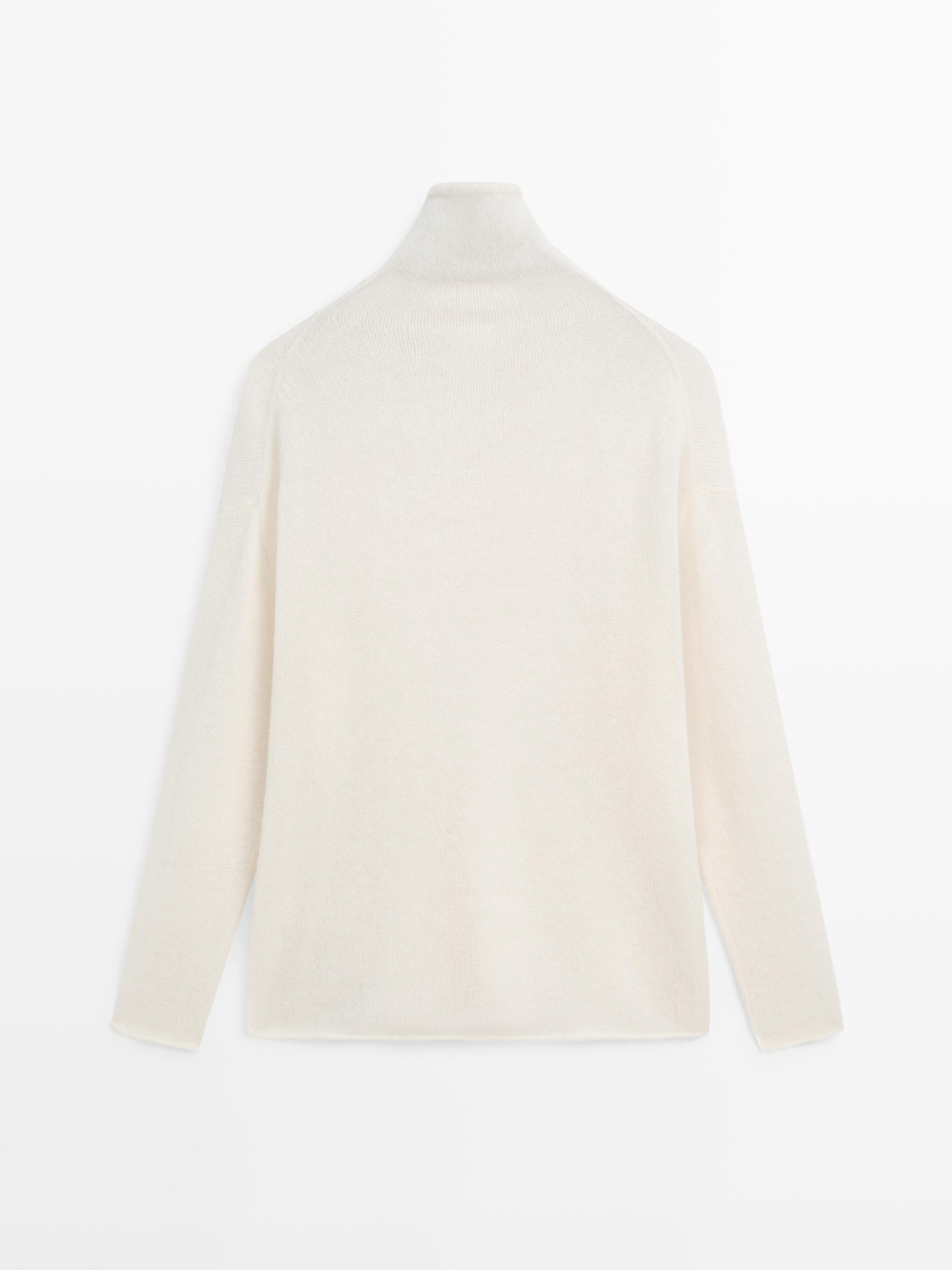 Massimo Dutti Свитер из шерстяного трикотажа с высоким воротником, белый