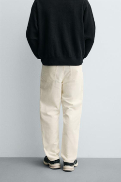 ZARA ВЕЛЬВЕТОВЫЕ БРЮКИ REGULAR FITНЕВЫЙ, ЖЕЛТОВАТО-БЕЛЫЙ