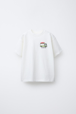 ZARA ФУТБОЛКА С ВЫШИВКОЙ, ЭКРЮ