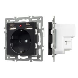 Механизм розетки с USB зарядкой SCT-MUAA-PL-BK (250V, 16A) (Arlight, -) 043734