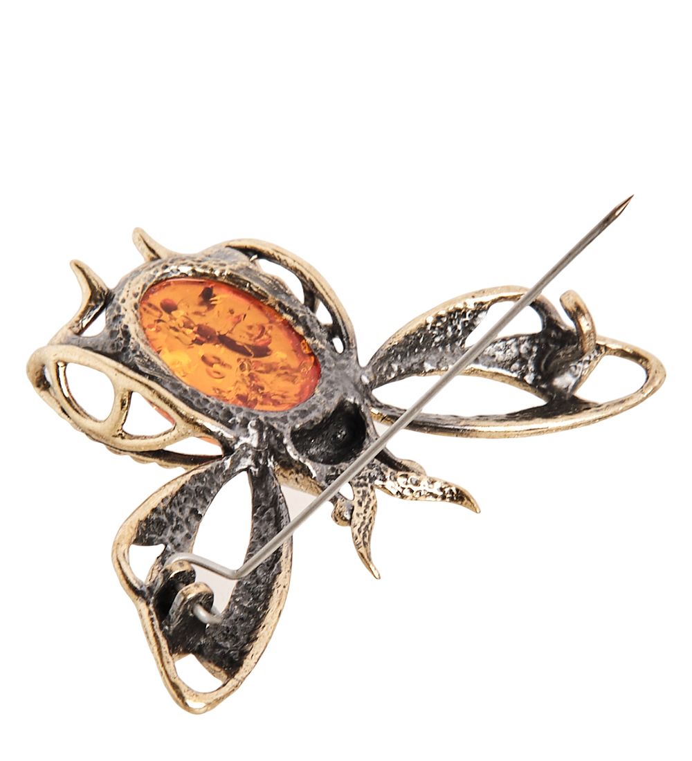 AM-2329 Брошь «Жук Майский» (латунь, янтарь)