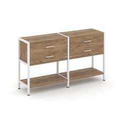 Shelf System Двухсекционный стеллаж двухярусный с ящиками SN.STM-222 Дуб Табак/Металл Белый 1590*400