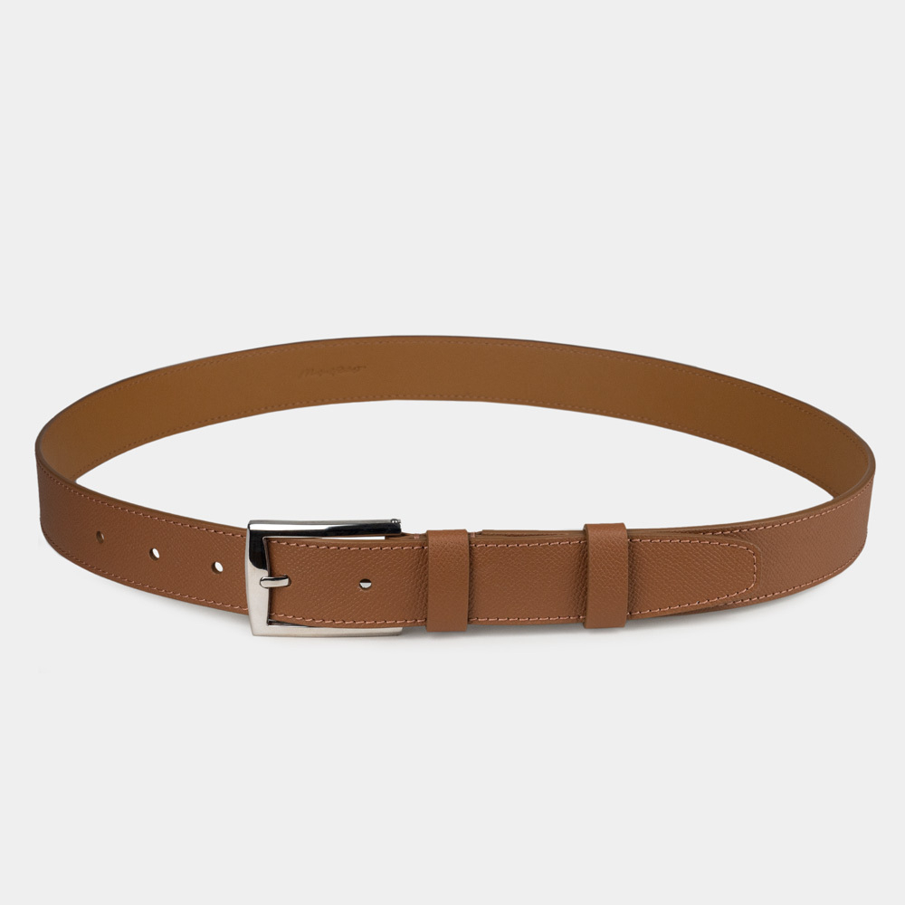 Ремень кожаный мужской из кожи сафьяно 35 мм, цвет карамель