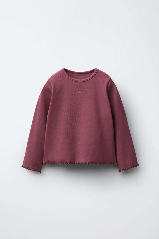 ZARA ФУТБОЛКА В РУБЧИК С СЕРДЦЕМ, КОРИЧНЕВЫЙ