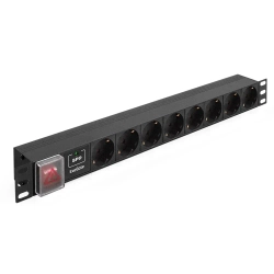 Блок розеток горизонтальный ExeGate ServerPro PDU-19H807 Al-8S-EU2-SW-SPD1 19", 1U, Алюминий 8 Schuko, кабель с евровилкой 2 метра выкл. с подсветкой SPD1, черный