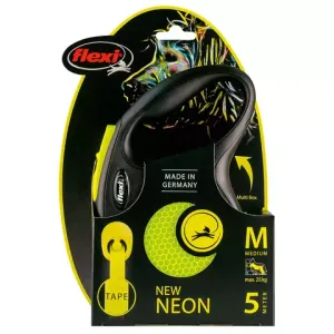 Рулетка flexi New Neon M (до 25 кг) лента 5 м, светоотражающая, желтый неон