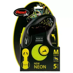 Рулетка Flexi New Neon M (до 25 кг) лента 5 м, светоотражающая, желтый неон