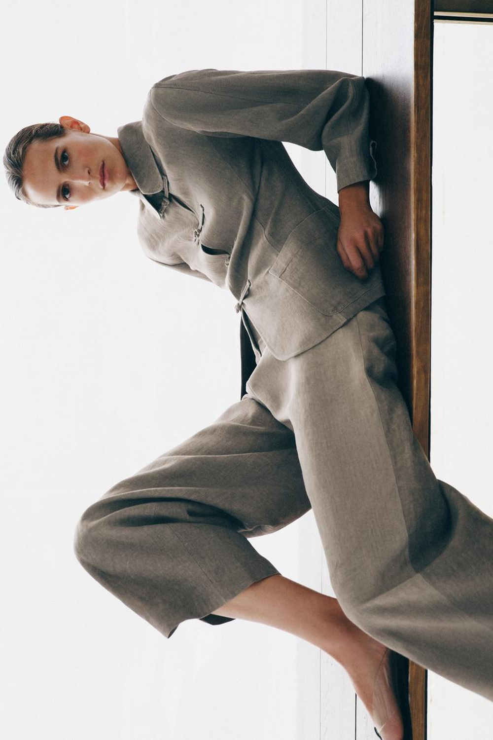 ZARA БРЮКИ-БАЛЛОНЫ ZW COLLECTION, СЕРЫЙ МЕЛАНЖ