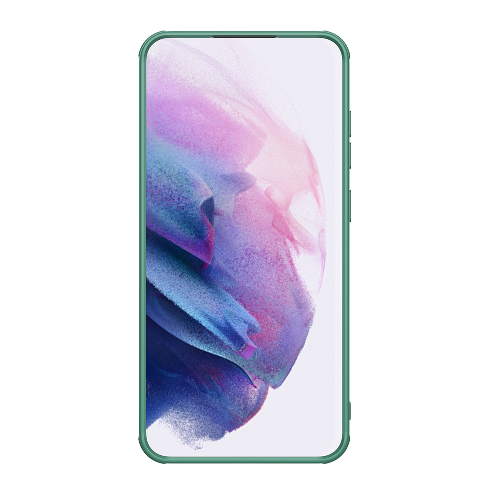 Усиленный чехол зеленого цвета (Dark Green) с сдвижной шторкой для камеры от Nillkin для Samsung Galaxy S24 FE, серия CamShield Pro
