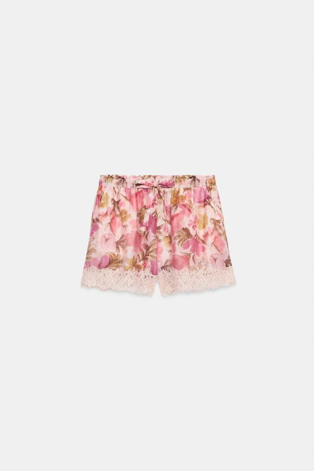 ZARA ШОРТЫ С ЦВЕТОЧНЫМ ПРИНТОМ И КРУЖЕВОМ, С ПРИНТОМ
