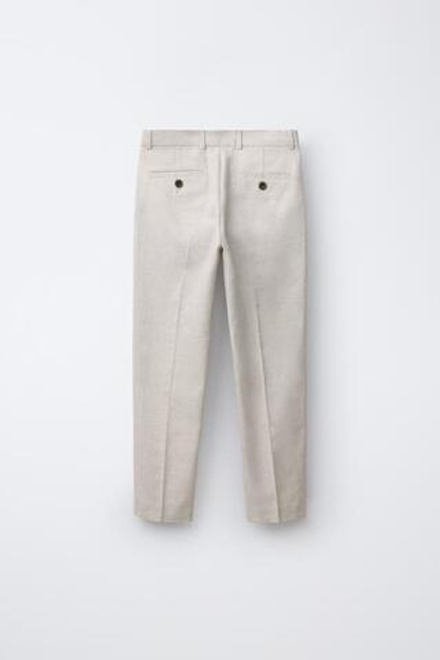 ZARA КОСТЮМНЫЕ БРЮКИ ИЗ ХЛОПКА И ЛЬНА, ЭКРЮ