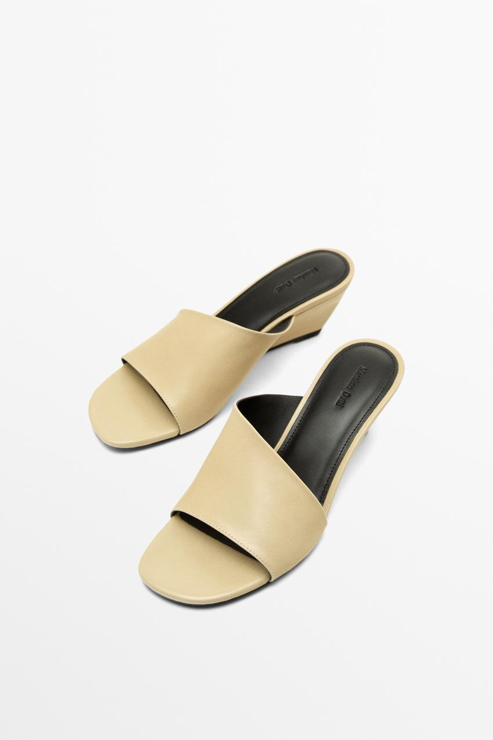 Massimo Dutti Босоножки на танкетке из мягкой кожи, бежевый