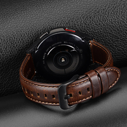 Ремешок из натуральной кожи коричневого цвета от Dux Ducis для смарт часов Samsung Galaxy Watch 3, 4, 5, 6 и 7 (размер крепления 20мм), серия Business Series