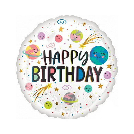 Шар Ф 18" Круг Happy birthday! Космос 45 см /К. Г32