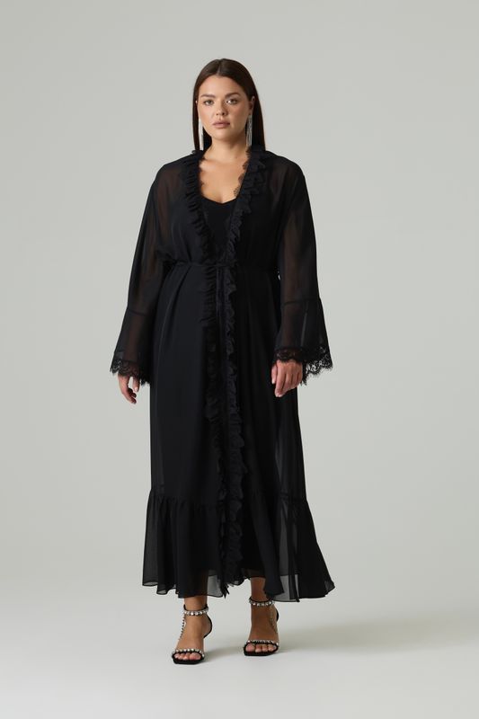 Накидка из шифона с кружевом, черный