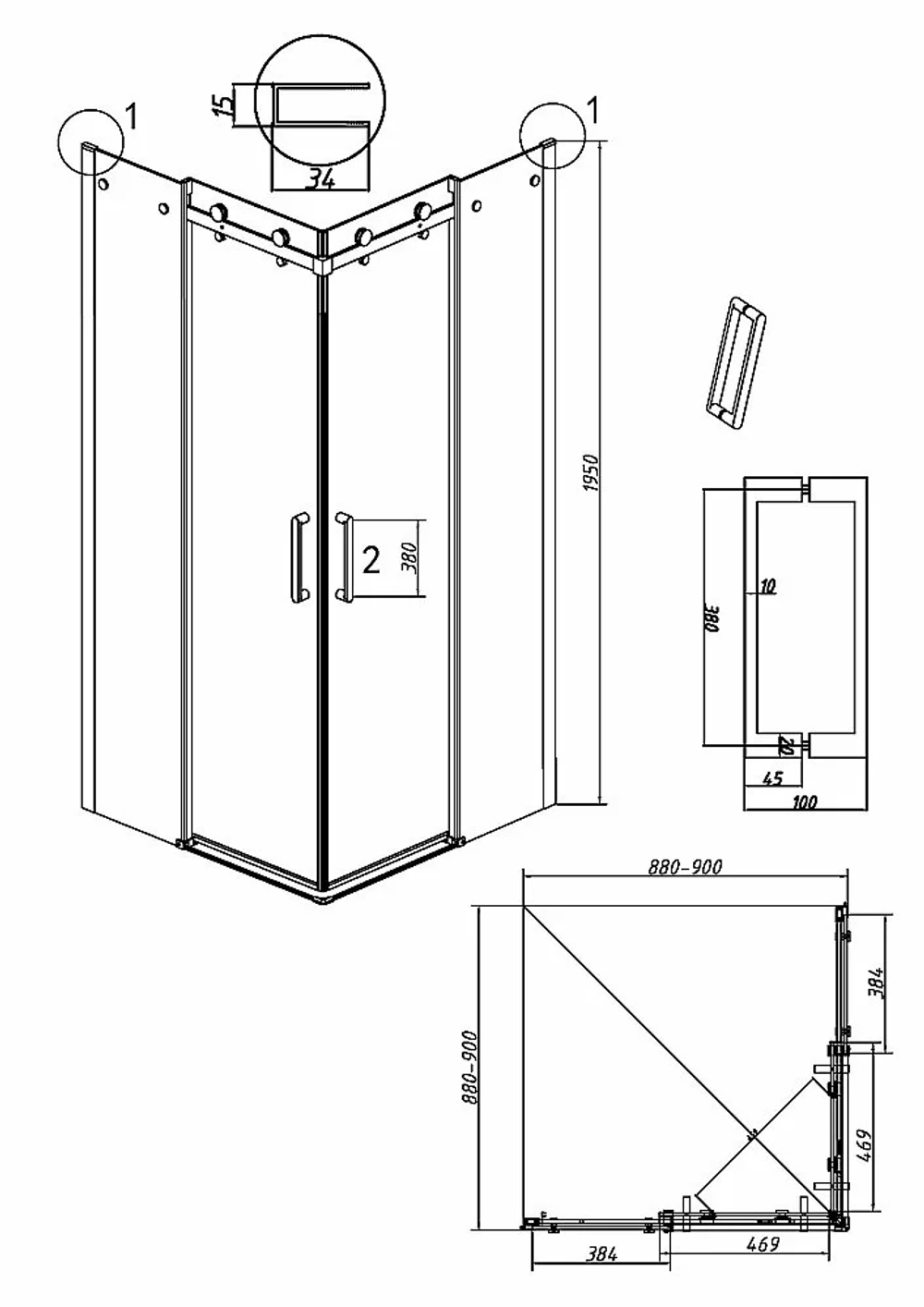 Душевой уголок Grossman Classic 300.K33.04.9090.21.10 90x90 стекло тонированное/профиль черный матовый