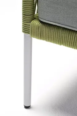 "Канны" кресло плетеное из роупа, каркас алюминий светло-серый (RAL7035) муар, роуп салатовый меланж круглый, ткань светло-серая