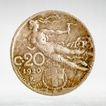 Italy 20 Centesimi 1920 R "Liberty in Flight - Ear of Wheat", VF